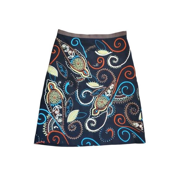Boden Dark Floral Embroidered A Line Black Knee Length Skirt Size Small - Picture 1 of 8